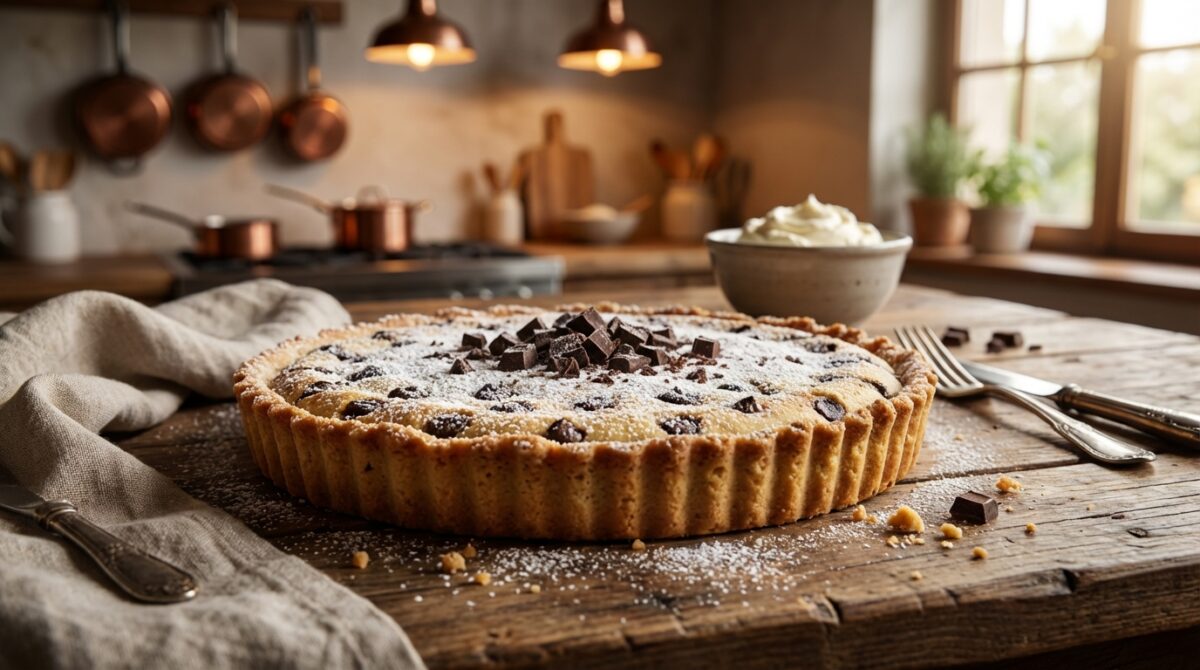 Deliziosa crostata al mascarpone con gocce di cioccolato fondente deliziosa crostata mascarpone